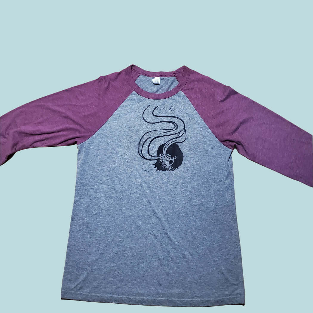 Spirit Eyes - Hand Printed Baseball Tee grey