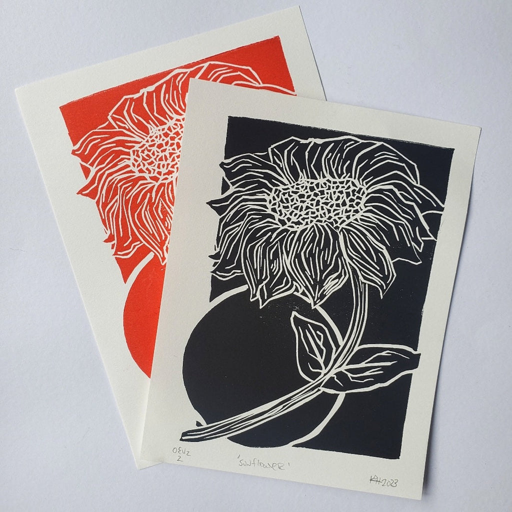 Sunflower - Linoleum Block Print