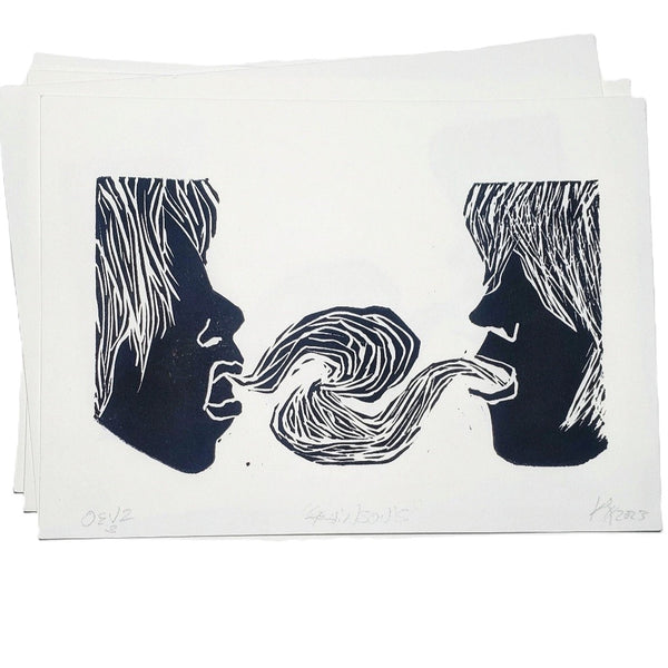 Twin Souls - Linoleum Block Print