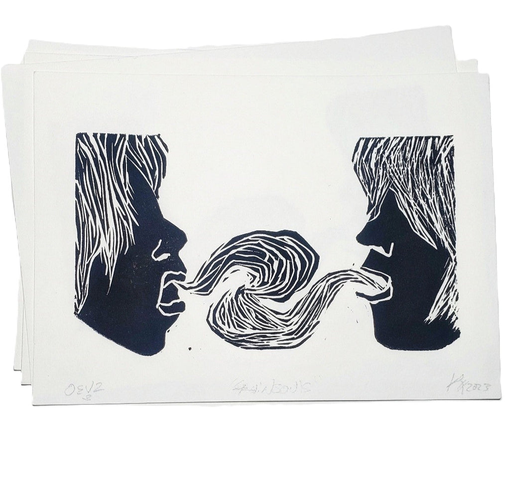 Twin Souls - Linoleum Block Print