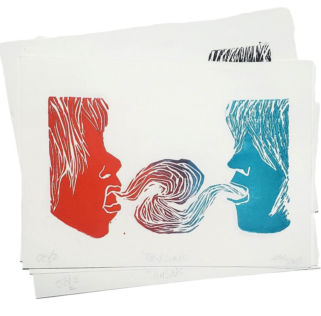 Twin Souls - Linoleum Block Print