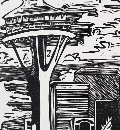 "Seattle Dragon" - Original Unframed Linocut Print - Strange in Nature