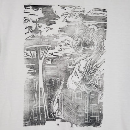 Seattle Dragon & Space Needle - Hand Printed White Tee - Strange in Nature